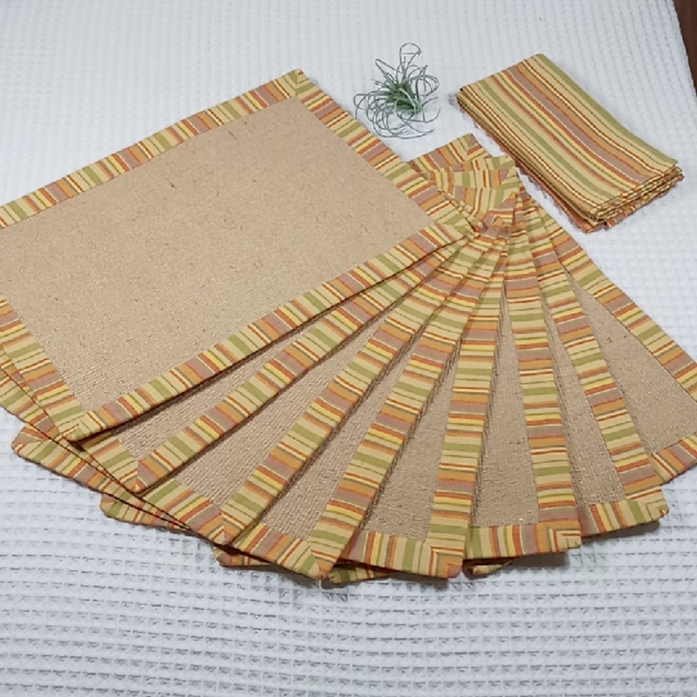 Pier 1 Imports Lot of 8 "Bohemian Stripe" Jute Placemats and 4 Napkins NWT